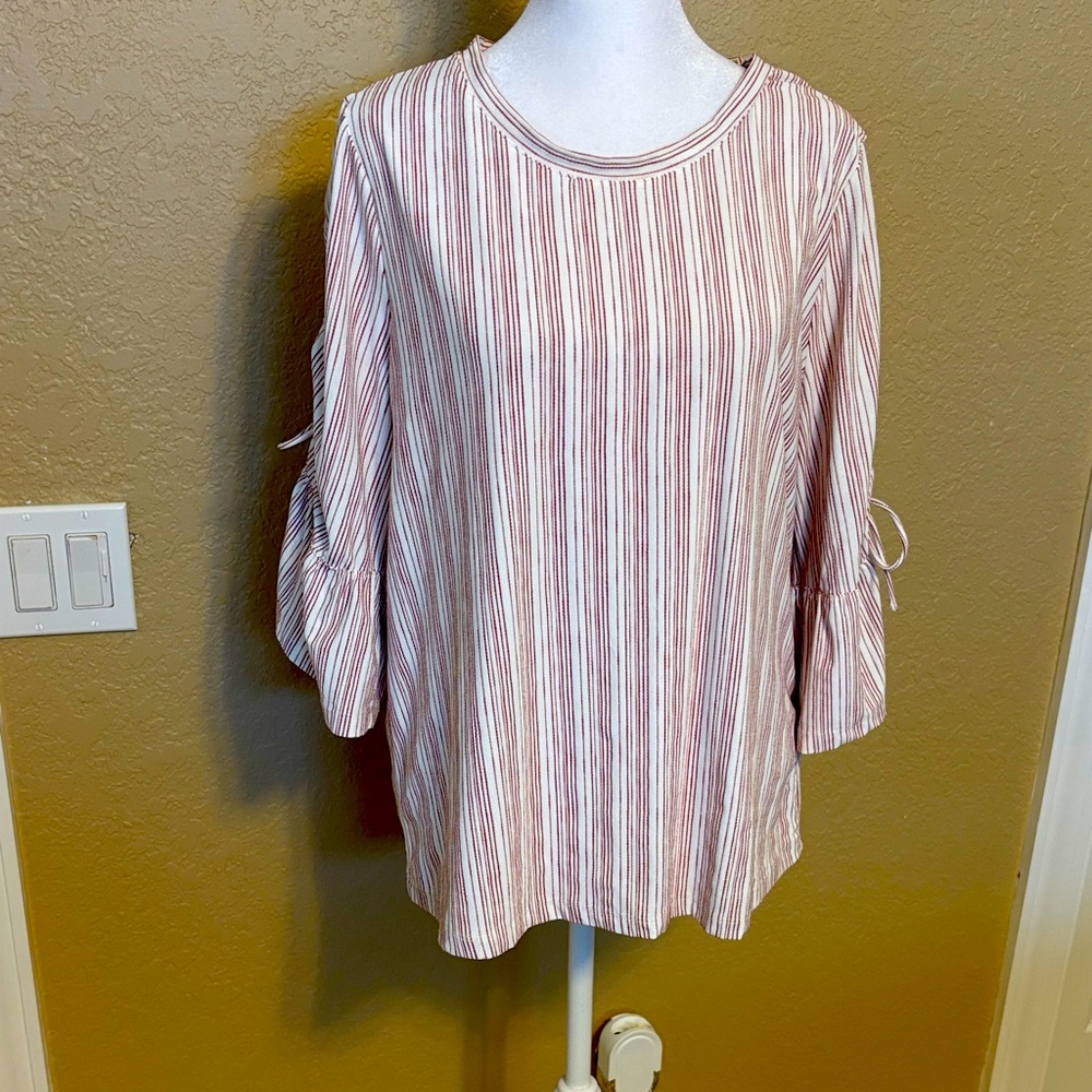 Lucky Brand Red  Striped Blouse, Size Large